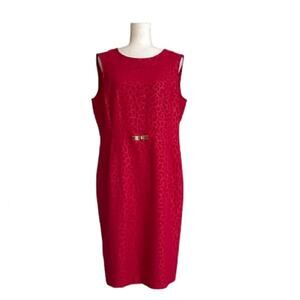 Evan Picone Dress Red Monochromatic Print Sleeveless Lined Holiday Dress Size 14